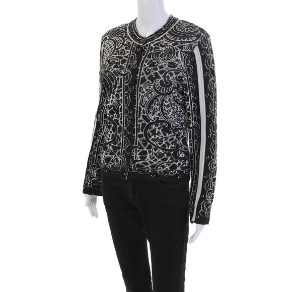 Aldomartins Womens Button Front Crew Neck Cardigan Sweater Black White Small - Picture 2 of 4